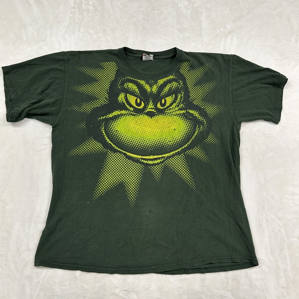 Gildan The Grinch T-Shirt Mens Large Green Dr Seuss Graphic Distressed Tee